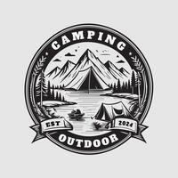 Extérieur camping la vie badge ancien style noir Couleur dans blanc Contexte vecteur