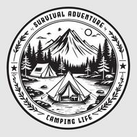 Extérieur camping la vie badge ancien style noir Couleur dans blanc Contexte vecteur