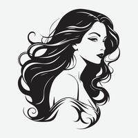 élégant femme silhouette illustration écoulement cheveux beauté logo vecteur