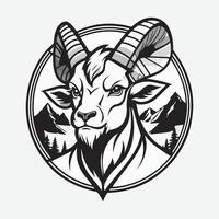 mascotte logo Montagne chèvre, contour noir Couleur dans blanc Contexte vecteur