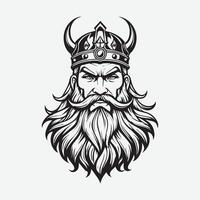 mascotte logo majestueux barbu viking Roi contour noir Couleur dans blanc Contexte vecteur