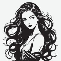 élégant femme silhouette illustration écoulement cheveux beauté logo vecteur