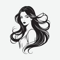 élégant femme silhouette illustration écoulement cheveux beauté logo vecteur