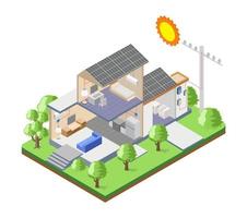 panneaux solaires sur le toit de la maison avec poteaux électriques vecteur