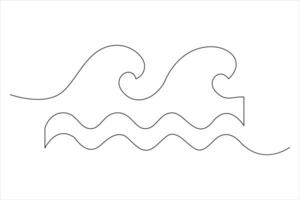 continu un ligne dessin de océan mer vague contour ligne art illustration vecteur