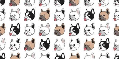 chien sans couture modèle français bouledogue sourire tête empreinte patte dessin animé répéter fond d'écran tuile Contexte écharpe isolé illustration griffonnage conception vecteur