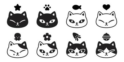 chat chaton icône calicot animal de compagnie race tête personnage dessin animé cœur poulpe étoile calamar poisson griffonnage symbole illustration conception vecteur