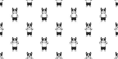 chien sans couture modèle français bouledogue visage masque covid19 coronavirus pm 25 animal de compagnie chiot animal écharpe isolé tuile Contexte dessin animé griffonnage répéter fond d'écran illustration conception vecteur