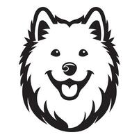 une de bonne humeur samoyède chien visage illustration dans noir et blanc vecteur