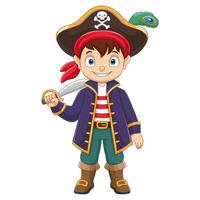 dessin animé content peu capitaine pirate vecteur