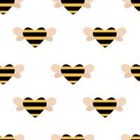 mignonne dessin animé sans couture modèle avec rayures abeille cœur sur ailes. marrant apiculture Contexte. plat illustration. vecteur