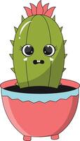 illustration de kawaii mis en pot cactus. dessin animé personnage sur blanc Contexte. vecteur