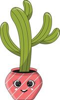 illustration de kawaii mis en pot cactus. dessin animé personnage sur blanc Contexte. vecteur