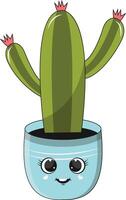 illustration de kawaii mis en pot cactus. dessin animé personnage sur blanc Contexte. vecteur