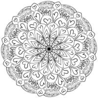 main tiré mandala avec fleur et cœurs, Créatif coloration page pour conception ou activité vecteur