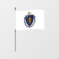 Massachusetts Etat drapeau sur mât de drapeau. illustration. vecteur