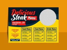 délicieux steak paysage menu modèle conception vecteur