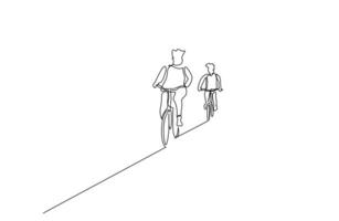 père et enfant Cyclisme à l'extérieur ensemble actif la vie mode de vie ligne art conception vecteur