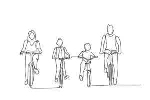 content famille maman papa et des gamins équitation bicyclette ensemble activité mode de vie ligne art vecteur