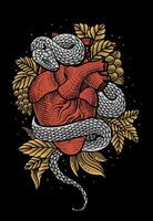 illustration cœur serpent avec gravure main tiré style - eps dix vecteur