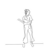 continu un ligne dessin abstrait dansant femme avec queue de cheval. vecteur