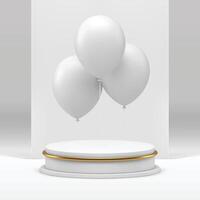 3d blanc podium avec air ballon luxe vacances vitrine pour présentation réaliste vecteur