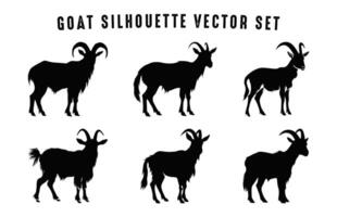 Montagne chèvre silhouette noir clipart ensemble, chèvre silhouettes paquet vecteur