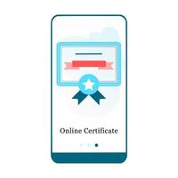 certificat en ligne, certificat électronique, écran d'intégration de l'application mobile papier de remise des diplômes. modèle de bannière de vecteur de menu pour l'interface ux, développement mobile d'écran ui gui. illustration plate de conception de site Web.