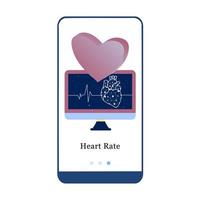 conception d'applications pour le contrôle cardiaque, les soins de santé cardiaque, les soins de votre cœur, la fréquence cardiaque. conception de l'écran d'intégration de l'interface utilisateur. Page de modèle d'application mobile embarquée isométrique 3D. illustration vectorielle plane moderne. vecteur