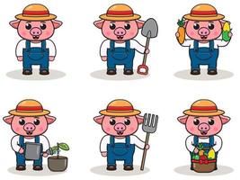 illustration vectorielle de dessin animé de fermier de porc vecteur