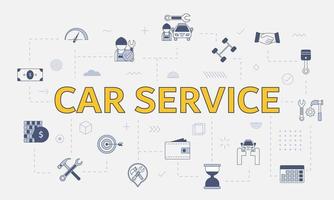 concept de services de voiture avec jeu d'icônes avec grand mot ou texte au centre vecteur