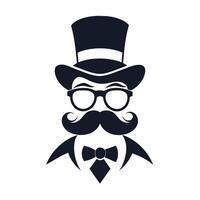 homme chapeau des lunettes moustaches attacher arc noir logo gentilhomme logo chapeau et arc logo vecteur