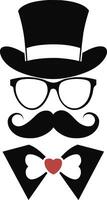 homme chapeau des lunettes moustaches attacher arc noir logo gentilhomme logo chapeau et arc logo vecteur