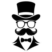 homme chapeau des lunettes moustaches attacher arc noir logo gentilhomme logo chapeau et arc logo vecteur