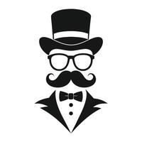 homme chapeau des lunettes moustaches attacher arc noir logo gentilhomme logo chapeau et arc logo vecteur
