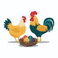 poulets ensemble illustration dans couleur. marron et blanc poule et coq. Masculin et femelle poulets vecteur