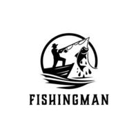 pêche sport logo illustration avec gros poisson, pêche homme avec gros poisson vecteur