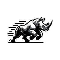 rhinocéros logo action. illustration de une silhouette de une rhinocéros permanent sur isolé blanc Contexte vecteur