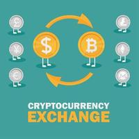 échange de devises dollar contre bitcoin. échange de bitcoin avec le symbole de pièce de monnaie bitcoin vecteur