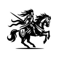 équestre Chevalier logo conception. cheval guerrier logo. guerre cheval silhouette vecteur