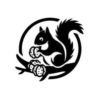 écureuil logo. écureuil avec gland silhouette icône sur blanc Contexte vecteur