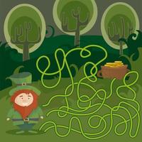 jeu de labyrinthe pour les enfants. aide le lutin rouge à trouver son chemin vers le pot d'or. vecteur