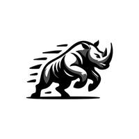 rhinocéros logo action. illustration de une silhouette de une rhinocéros permanent sur isolé blanc Contexte vecteur