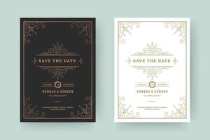 mariage invitation enregistrer le Date carte modèle élégant s'épanouit ornements vignette tourbillonne illustration. vecteur