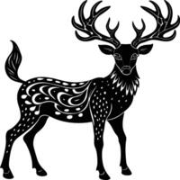 cerf silhouette illustration. animal linogravure vecteur