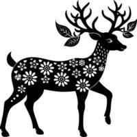 cerf silhouette illustration. animal linogravure vecteur