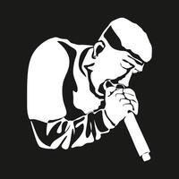 homme chanteur silhouette, homme en chantant sur micro, chanteur en chantant silhouette, chanteur en chantant à microphone un continu ligne illustration vecteur