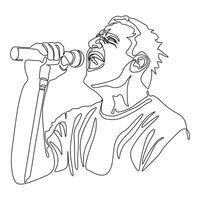 homme chanteur silhouette, homme en chantant sur micro, chanteur en chantant silhouette, chanteur en chantant à microphone un continu ligne illustration vecteur