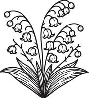 naissance fleur lis de le vallée griffonnage bouquet de fleur conception pour carte ou imprimer. peinte à la main lis de le vallée fleurs illustration isolé sur blanc arrière-plans, gravé encre art floral coloration vecteur