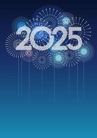 le année 2025 logo et fête feux d'artifice avec texte espace sur une bleu Contexte. vecteur